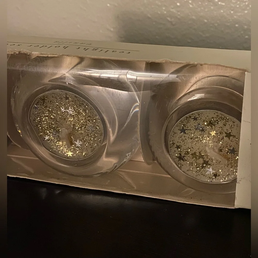 Pier 1 Imports Gold Star Tea Light Candle Holders | Set of 3 | Clear Glass | New